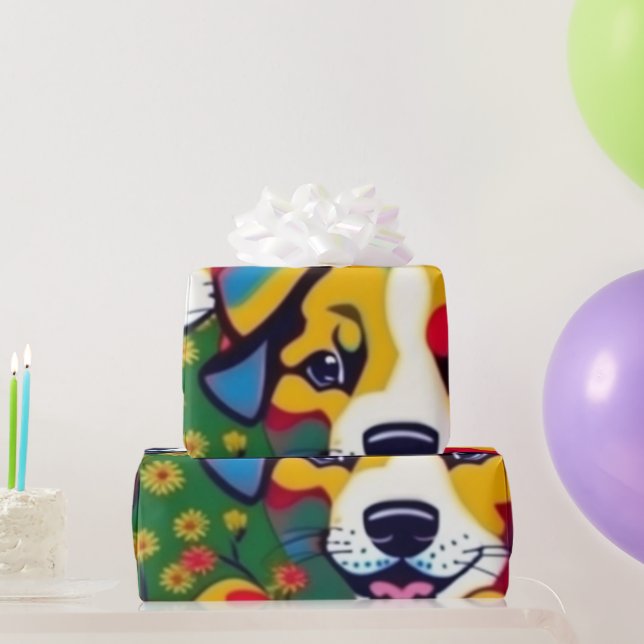 Lovely dogs colourful dogs pet vibes Wrapping Pape Wrapping Paper (Party Gifts)