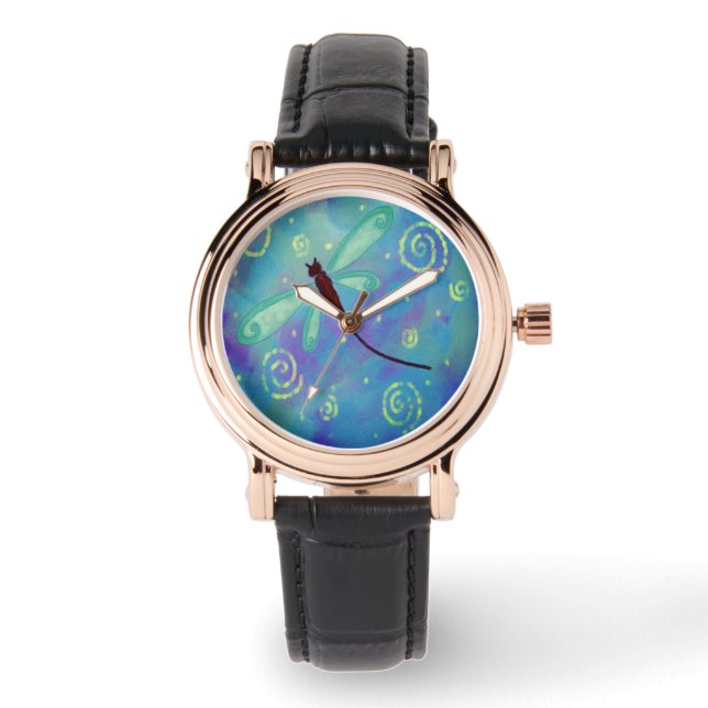 Lovely Dragonfly Abstract Art Watch (Front)
