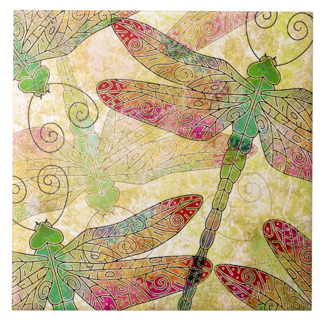 Lovely Dragonfly Swarm Decorative Ceramic Tile (Front)