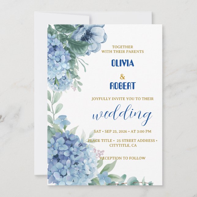 lovely dusty blue floral invitation (Front)