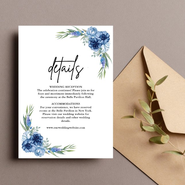 Lovely Dusty Blue Floral Wedding Details Enclosure Card (Creator Uploaded)