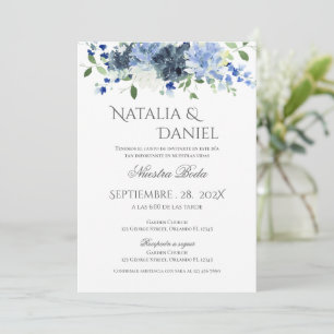 Lovely Dusty Blue Floral Wedding Invitation