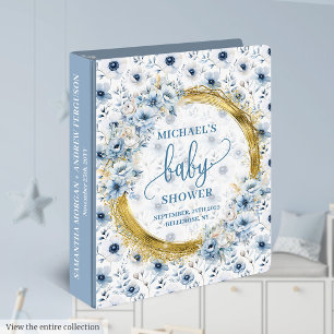 Lovely dusty blue flowers gold boy baby shower binder