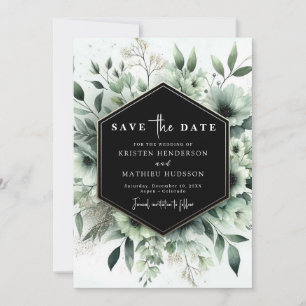 Lovely Earthy Flowers Sage Green Wedding Save The Date