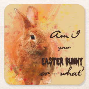 Lovely Easter Bunny Watercolor Square Paper Coaster