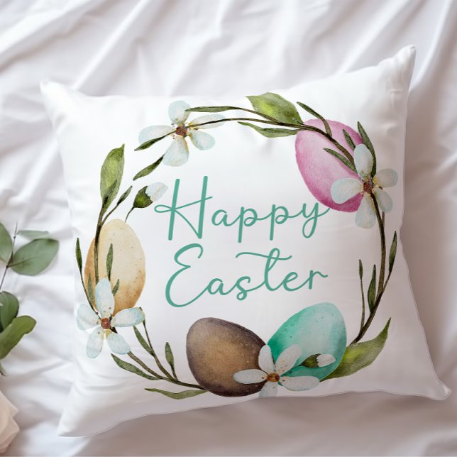 Lovely Easter Taupe Pink Eggs Elegant Watercolor Throw Pillow (Creator Uploaded)