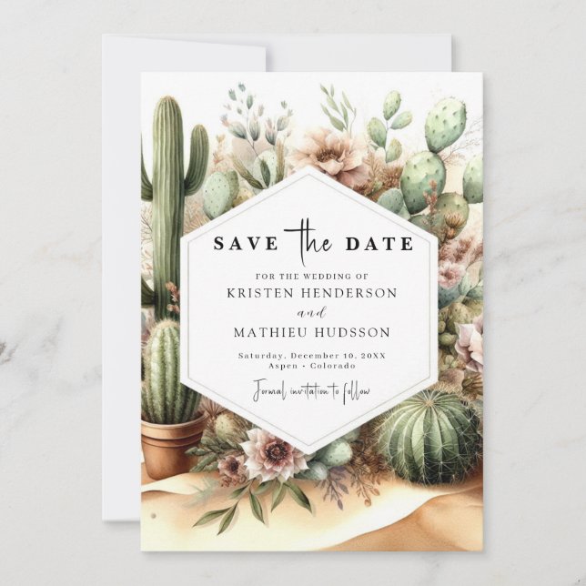 Lovely Editable Cactus Wedding Save The Date (Front)