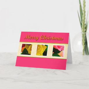 Lovely, elegant pink and yellow rose flowers pink holiday card