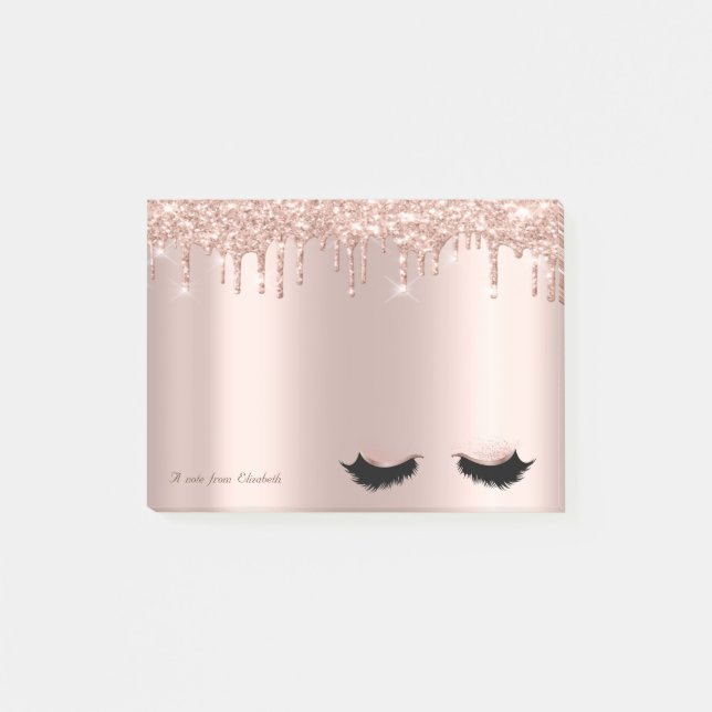 Lovely Elegant Rose Gold Glitter Drips Faux Lashes Post-it Notes (Front)