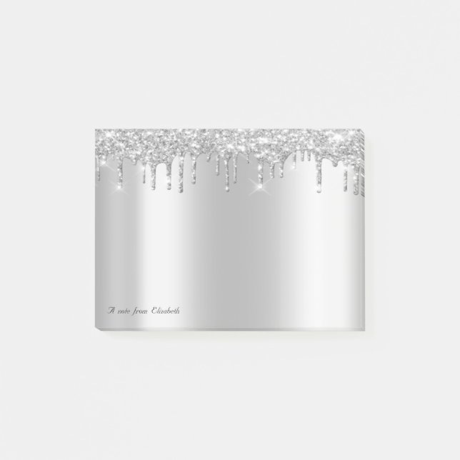 Lovely Elegant Silver Glitter Drips Post-it Notes (Front)