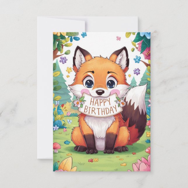 Lovely Enchanted Fox Birthday card (Front)