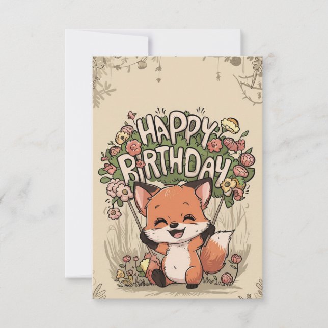 Lovely Enchanted Fox Birthday Card (Front)