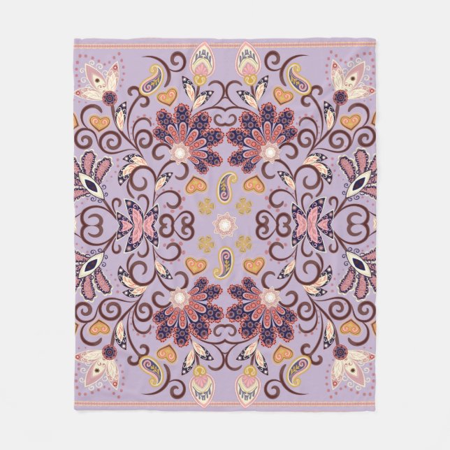 Lovely ethnic indian flowers. Beautiful ornament.  Fleece Blanket (Front)