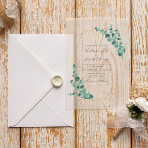 Lovely Eucalyptus Geometric Wreath Wedding Vellum Invitations