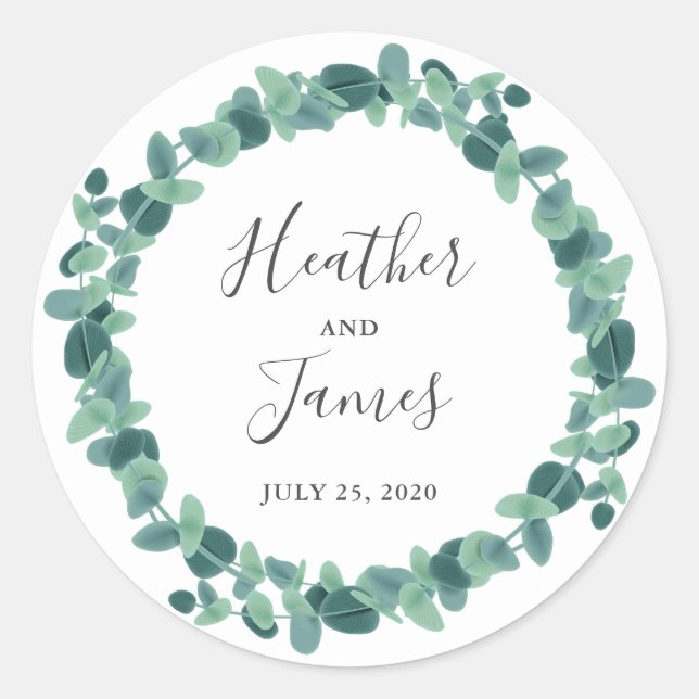 Lovely Eucalyptus Wedding Classic Round Sticker (Front)