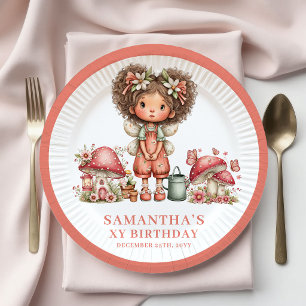 Lovely Fairy 4th Birthday Pink Flowers Party Paper Plate