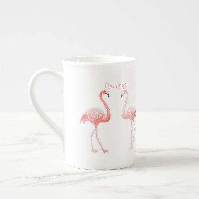 Lovely Fairy Tale For Two Flamingo Tropical Flower Bone China Mug (Left)
