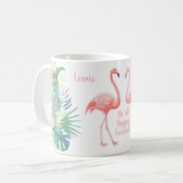 Lovely Fairy Tale For Two Flamingo Tropical Flower Coffee Mug (Front Left)
