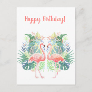 Lovely Fairy Tale For Two Flamingo Tropical Flower Postcard
