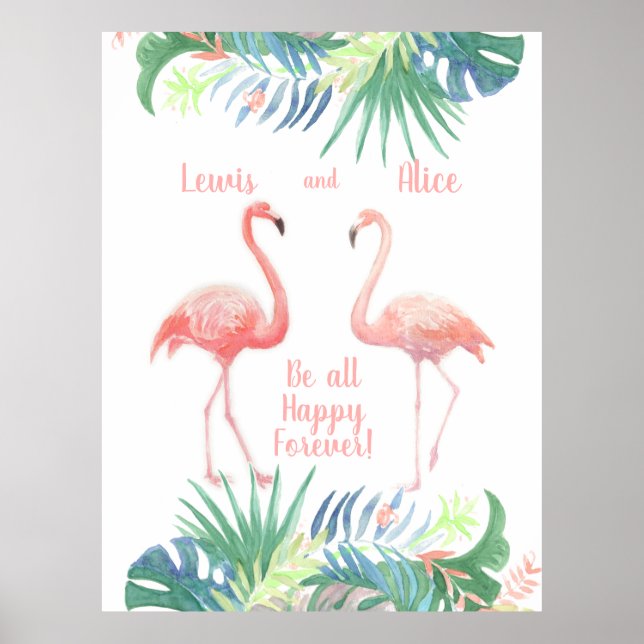 Lovely Fairy Tale For Two Flamingo Tropical Flower Poster (Front)