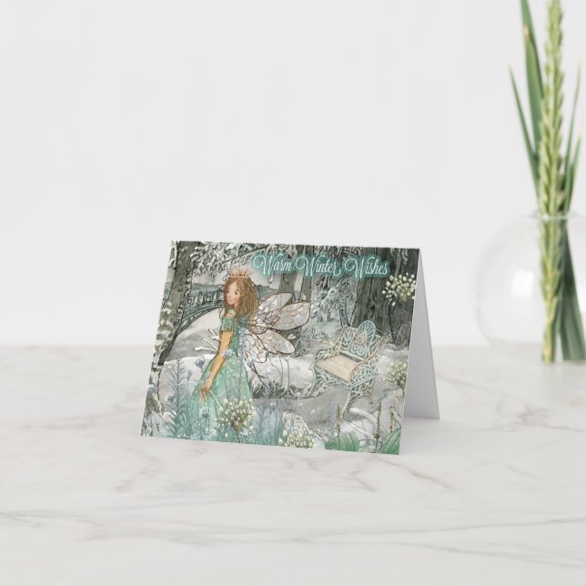 Lovely Fairy Winter Wishes Christmas Holiday Card (Front)