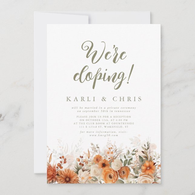 Lovely Fall Terra Cotta Floral Elopement Reception Invitation (Front)