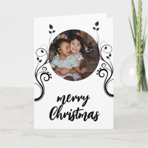 Lovely Family Photo Black Foliage Merry Christmas Holiday Card