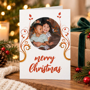 Lovely Family Photo Red Foliage Merry Christmas Holiday Card