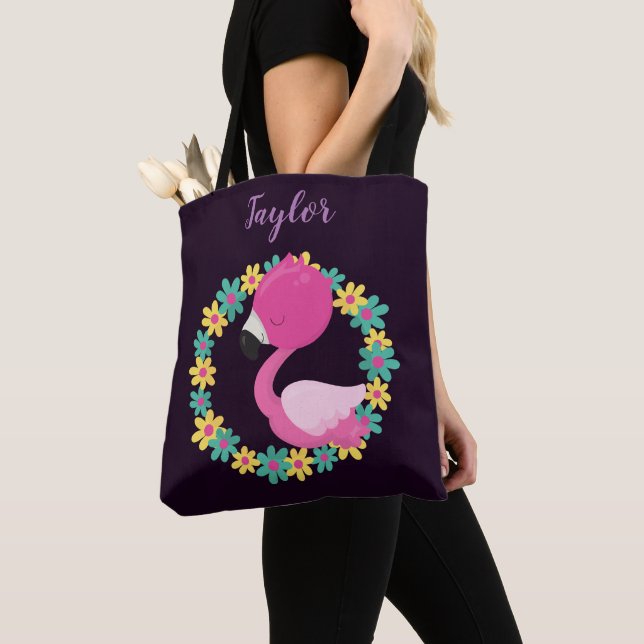 Lovely Flamingo Floral Tote Bag (Close Up)