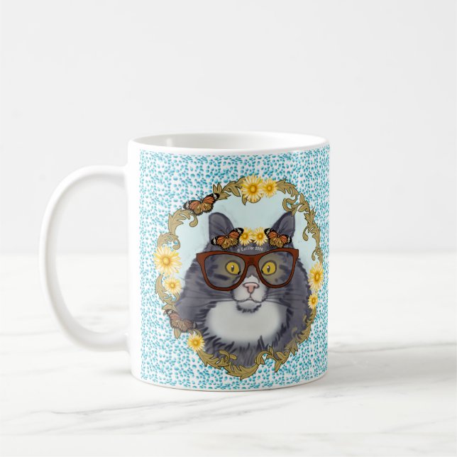 Lovely Floof Cat wearing glasses  mug (Left)