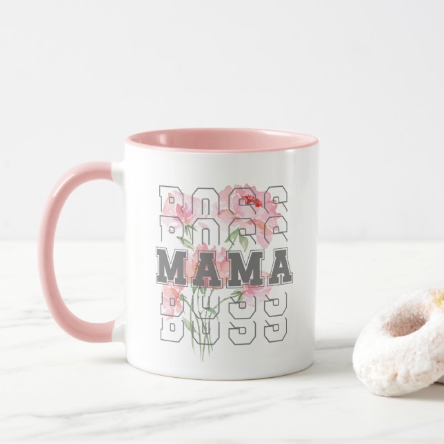 Lovely floral Boss mama l Modern pink Mug (With Donut)