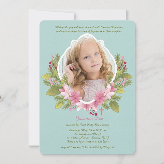 Lovely Floral Frame Photo Invitation (Front)