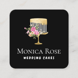 lovely floral gold and black custom cakery square business card
