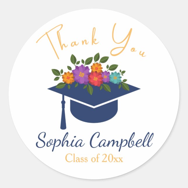 Lovely Floral Graduation Classic Round Sticker (Front)