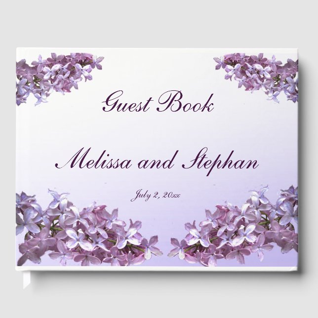 Lovely Floral Lilac Flowers Wedding Guest Book (Front)