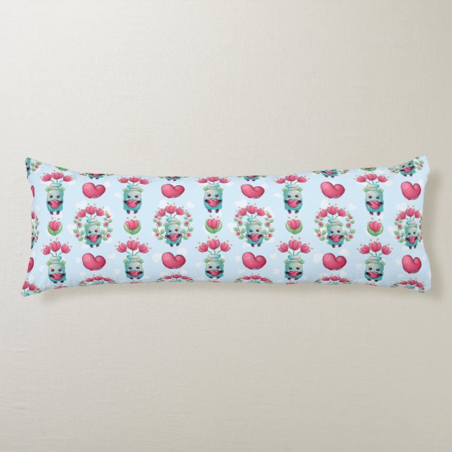 Lovely Floral Mason Jar Hearts Pattern Body Pillow (Front)