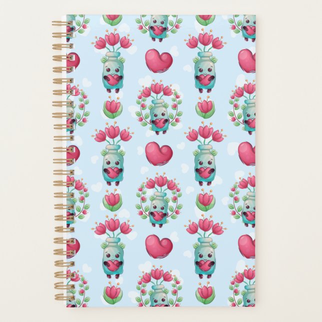 Lovely Floral Mason Jar Hearts Pattern Planner (Front)