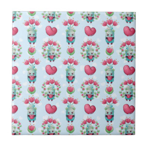 Lovely Floral Mason Jar Hearts Pattern Tile