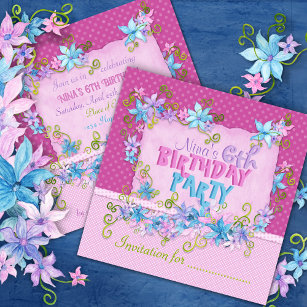 Lovely Floral Pink Polka Dots Birthday Party  Invitation