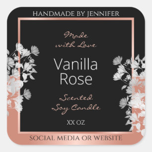 Lovely Floral Product Labels Black and Rose Gold