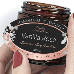 Lovely Floral Product Labels Black and Rose Gold
