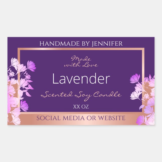 Lovely Floral Produit Étiquette violet et Rose or (Devant)