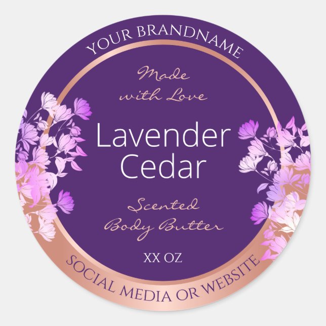 Lovely Floral Produit Étiquette violet et Rose or (Devant)