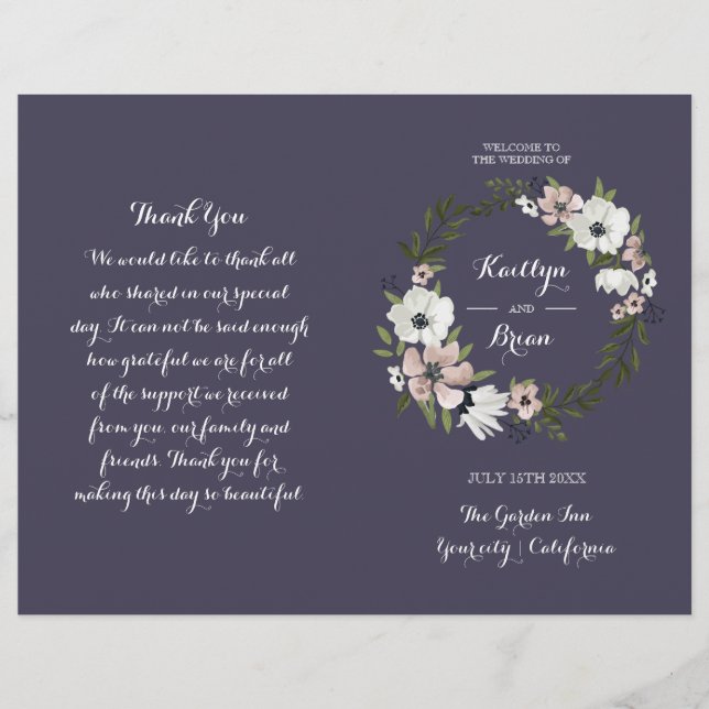 Lovely Floral - programme de mariage - violet (Devant)