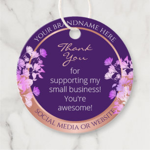 Lovely Floral Purple & Rose Gold Coloured Thank Yo Favour Tags