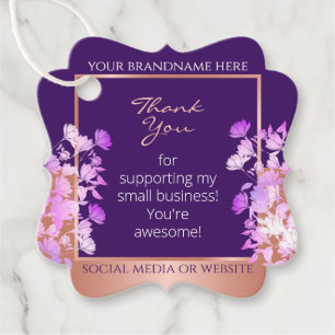 Lovely Floral Purple & Rose Gold Coloured Thank Yo Favour Tags