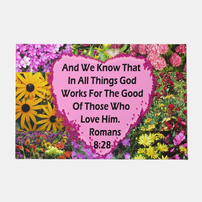 LOVELY FLORAL ROMANS 8:28 BIBLE VERSE DOORMAT (Front)