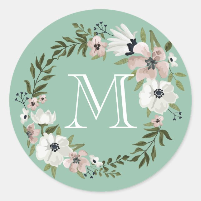 Lovely Floral Round Sticker - mint (Front)