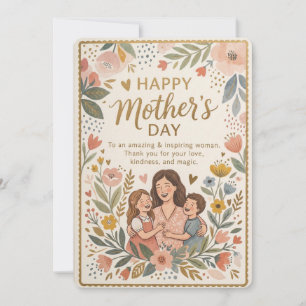 Lovely Floral Wreath Mother's Day Card with Gold