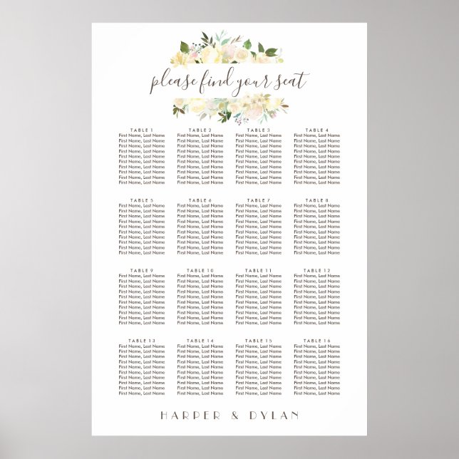 Lovely Florals | Watercolor Seating Chart (Front)